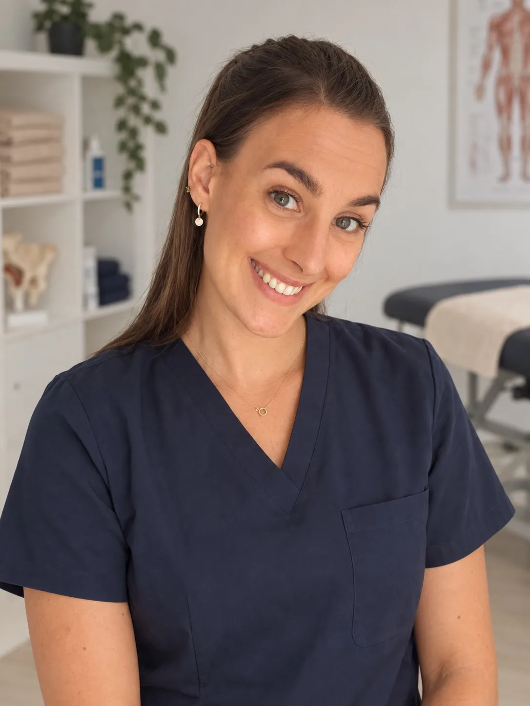 Retrato de Chiara Oggero, fisioterapeuta, en su consulta de Madrid